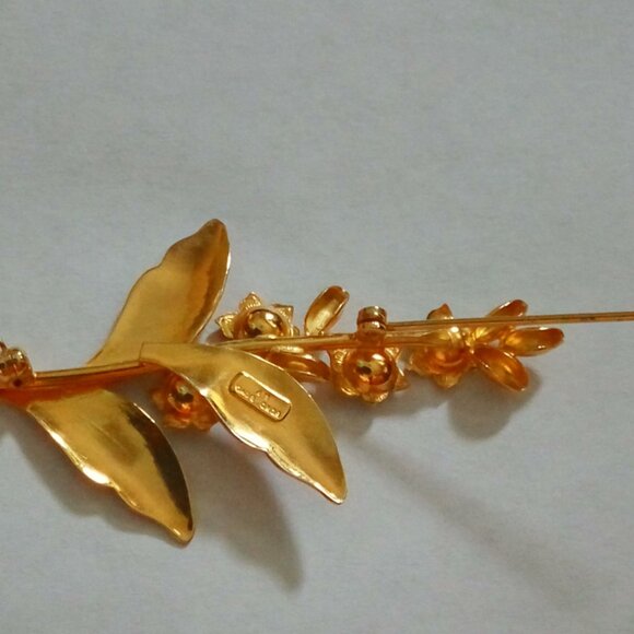 Vintage Bond Boyd GF Goldtone Green Rhinestone Flower Brooch - Picture 8 of 8